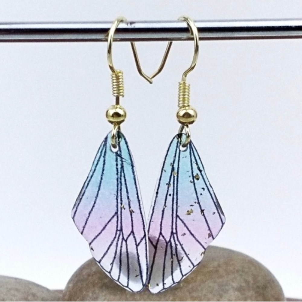 Blue and Purple Acrylic Butterfly Wing Earrings